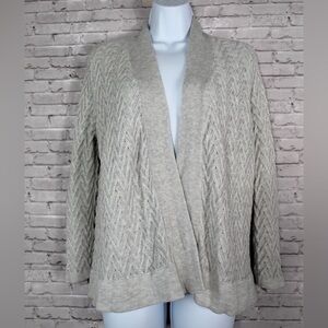 Cyrus Size Large Cable Knit Long Sleeve Cardigan sweater Silver Color